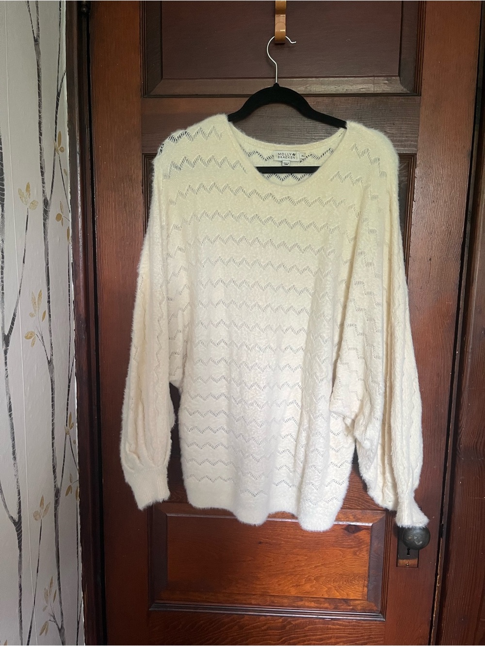 Molly Bracken Cream Crewneck Cable Knit Sweater